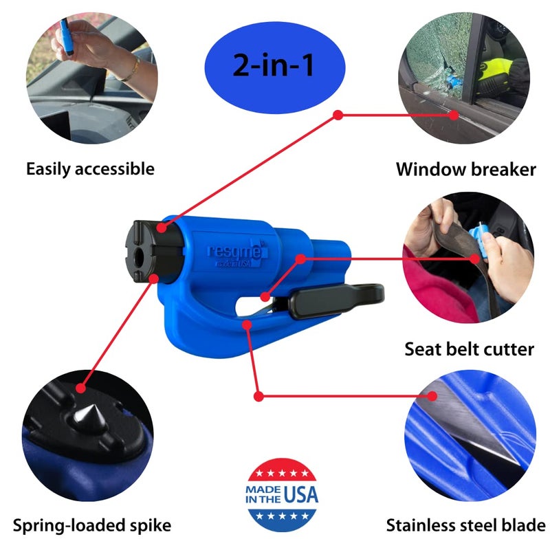 Resqme Family Pack of 3  The Original Emergency Keychain Car Escape Tool  2-in-1 Seatbelt Cutter and Window Breaker  Made in USA  Black  Blue  Safety Yellow - Image 2
